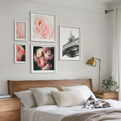 Ensemble de 5 tableaux Roses Tour Eiffel Romantisme