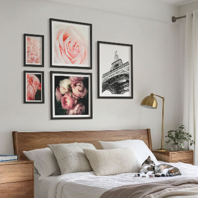 Ensemble de 5 tableaux Roses Tour Eiffel Romantisme