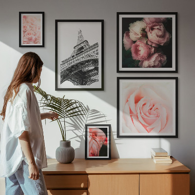 Ensemble de 5 tableaux Roses Tour Eiffel Romantisme