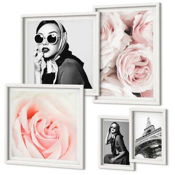 Ensemble de 5 tableaux représentant des portraits élégants de roses
