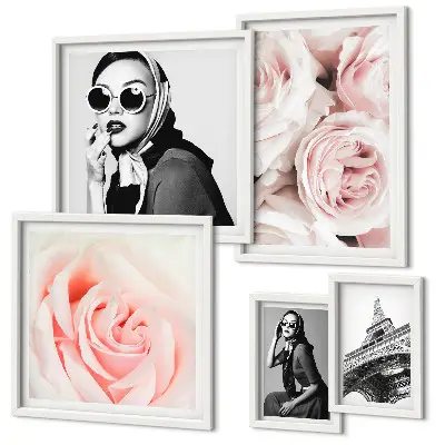 Ensemble de 5 tableaux représentant des portraits élégants de roses