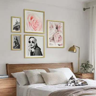 Ensemble de 5 tableaux représentant des portraits élégants de roses