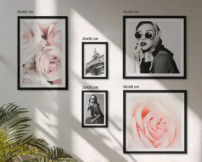 Ensemble de 5 tableaux représentant des portraits élégants de roses