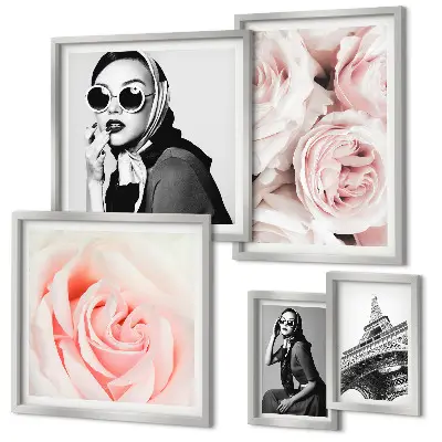 Ensemble de 5 tableaux représentant des portraits élégants de roses