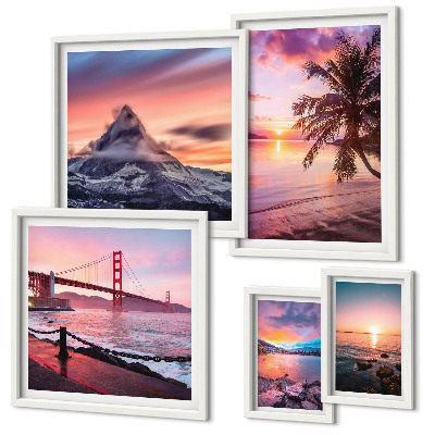 Lot de tableaux encadrés Paysages marins avec des palmiers