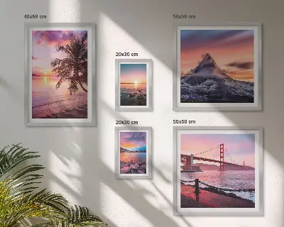 Lot de tableaux encadrés représentant des paysages marins avec des palmiers