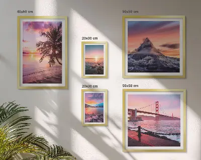 Lot de tableaux encadrés représentant des paysages marins avec des palmiers