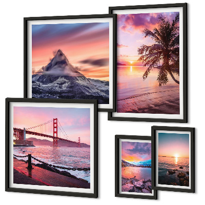 Lot de tableaux encadrés Paysages marins avec des palmiers