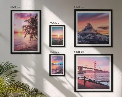 Lot de tableaux encadrés représentant des paysages marins avec des palmiers