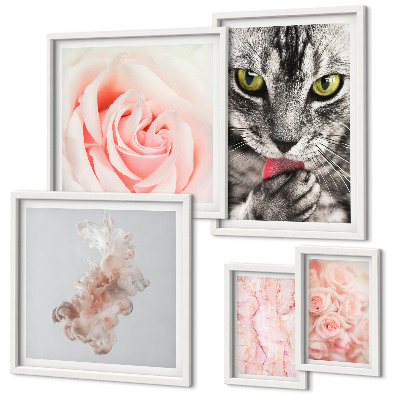 Lot de tableaux encadrés Chats roses aux teintes délicates