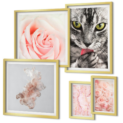 Lot de tableaux encadrés Chats roses aux teintes délicates