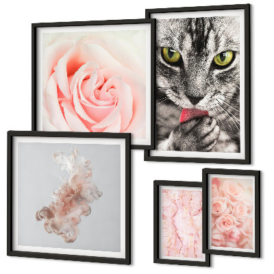 Lot de tableaux encadrés Chats roses aux teintes délicates