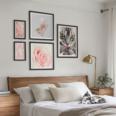 Lot de tableaux encadrés Chats roses aux teintes délicates