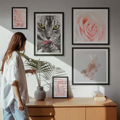 Lot de tableaux encadrés Chats roses aux teintes délicates
