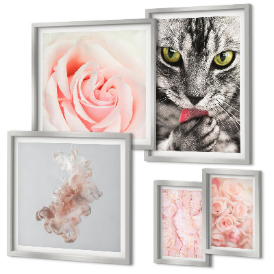 Lot de tableaux encadrés Chats roses aux teintes délicates
