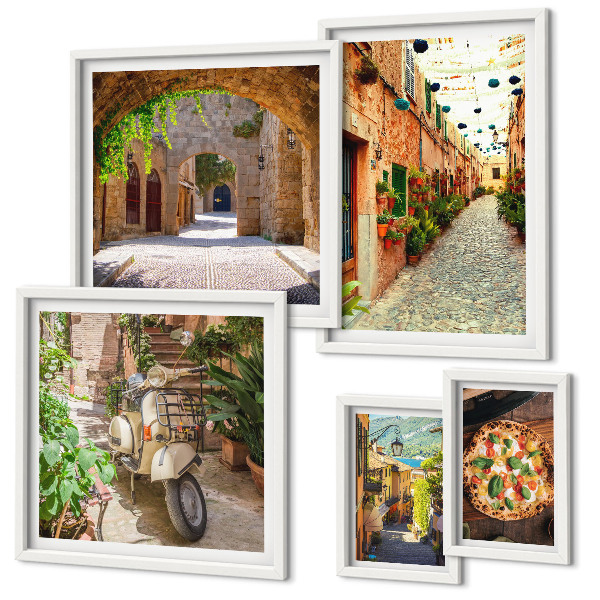 Lot de tableaux encadrés Rues charmantes de plats italiens