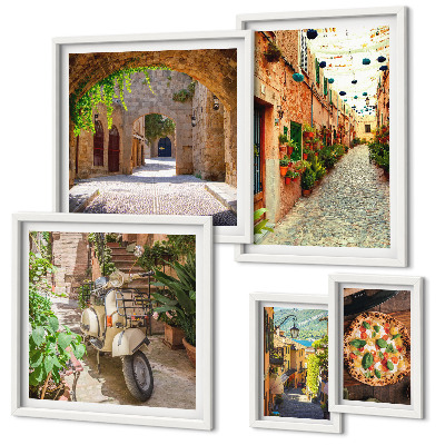 Lot de tableaux encadrés Rues charmantes de plats italiens
