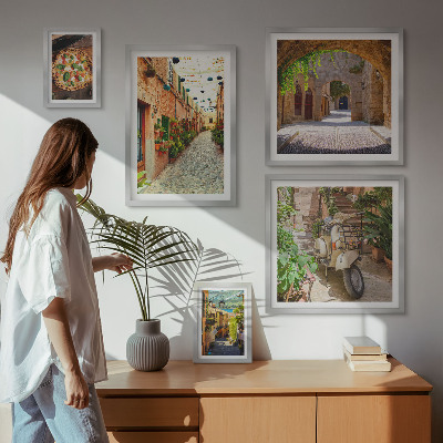 Lot de tableaux encadrés Rues charmantes de plats italiens