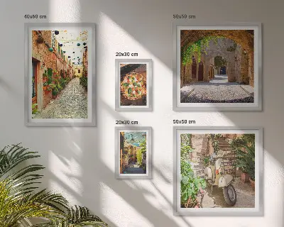 Tableaux encadrés rues charmantes et plats italiens