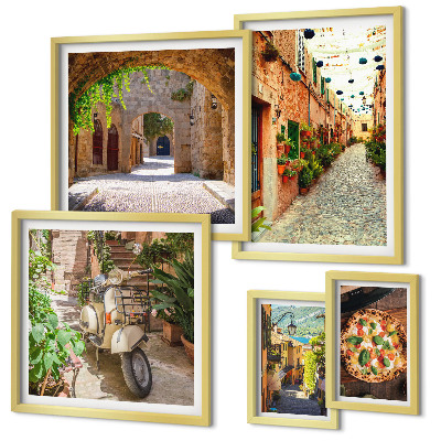 Lot de tableaux encadrés Rues charmantes de plats italiens