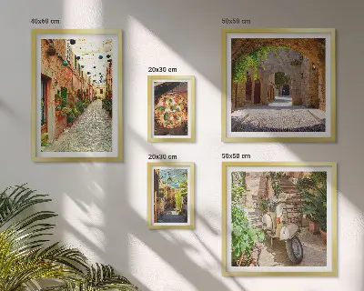 Tableaux encadrés rues charmantes et plats italiens