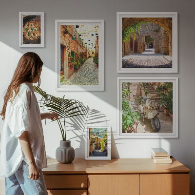Lot de tableaux encadrés Rues charmantes de plats italiens