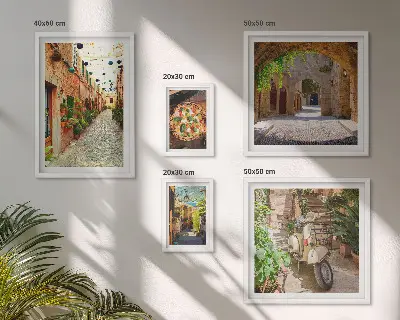 Tableaux encadrés rues charmantes et plats italiens