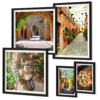 Lot de tableaux encadrés Rues charmantes de plats italiens