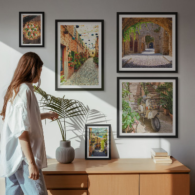 Lot de tableaux encadrés Rues charmantes de plats italiens