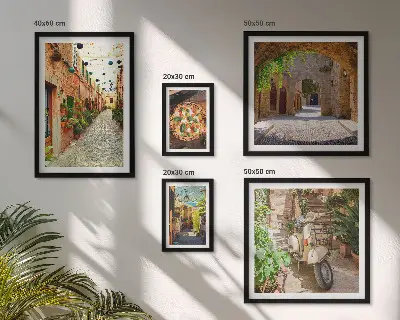 Tableaux encadrés rues charmantes et plats italiens