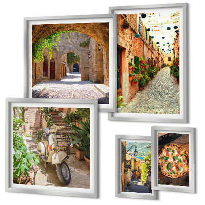 Lot de tableaux encadrés Rues charmantes de plats italiens