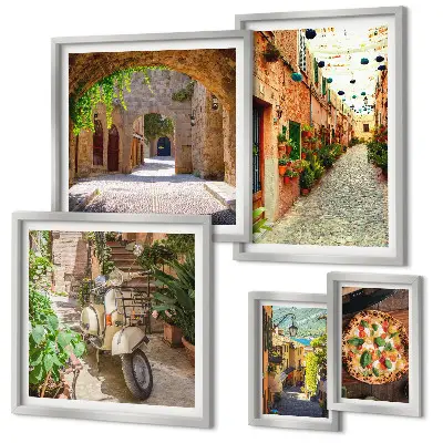 Tableaux encadrés rues charmantes et plats italiens