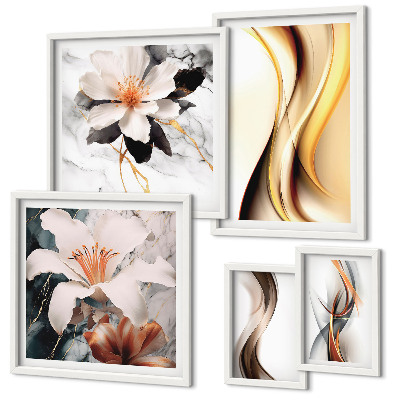 Ensemble de 5 tableaux Fleurs abstraites élégantes