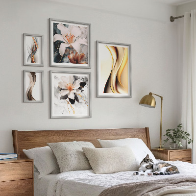 Ensemble de 5 tableaux Fleurs abstraites élégantes