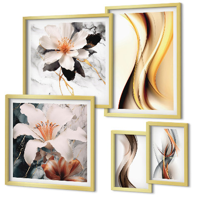 Ensemble de 5 tableaux Fleurs abstraites élégantes