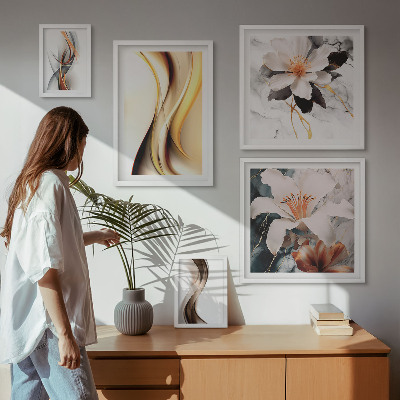 Ensemble de 5 tableaux Fleurs abstraites élégantes