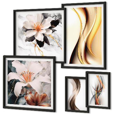 Ensemble de 5 tableaux Fleurs abstraites élégantes