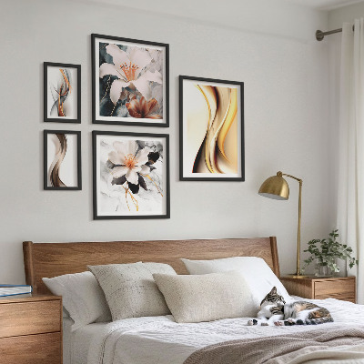 Ensemble de 5 tableaux Fleurs abstraites élégantes