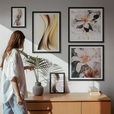 Ensemble de 5 tableaux Fleurs abstraites élégantes
