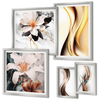 Ensemble de 5 tableaux Fleurs abstraites élégantes