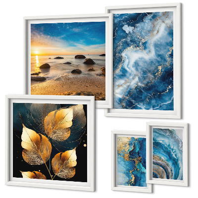 Lot de tableaux encadrés Paysages bleus abstraits
