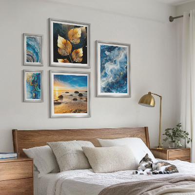 Lot de tableaux encadrés Paysages bleus abstraits
