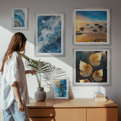 Lot de tableaux encadrés Paysages bleus abstraits