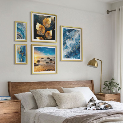Lot de tableaux encadrés Paysages bleus abstraits