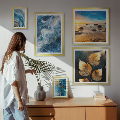 Lot de tableaux encadrés Paysages bleus abstraits