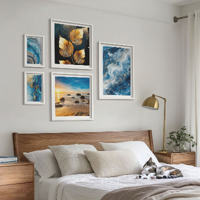 Lot de tableaux encadrés Paysages bleus abstraits