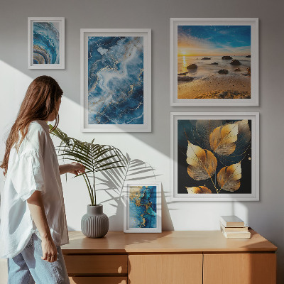 Lot de tableaux encadrés Paysages bleus abstraits