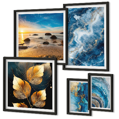 Lot de tableaux encadrés Paysages bleus abstraits