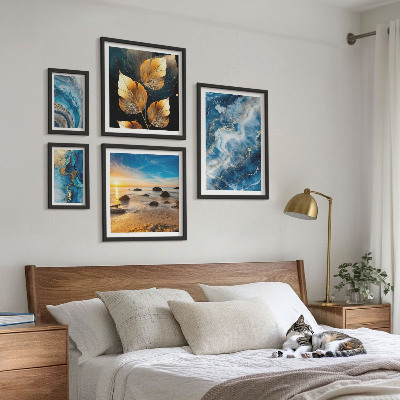 Lot de tableaux encadrés Paysages bleus abstraits