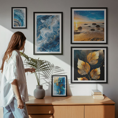 Lot de tableaux encadrés Paysages bleus abstraits